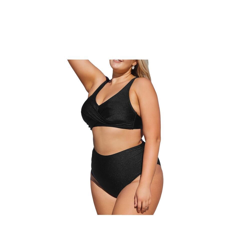 CUPSHE Women's Size 0X 14W US Black Bikini Swimsuit Swimwear 2 Piece Suit NEW